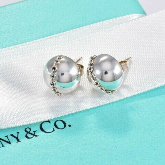 Tiffany & Co. Jewelry - Tiffany & Co Sterling Silver HardWear Bolt Bead Stud Earrings & Box Pouch